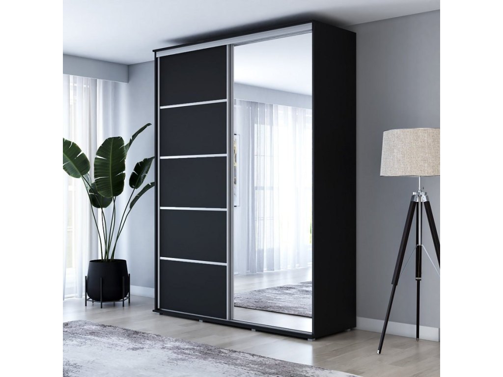 Wysoka Szafa Przesuwna BARI 1 ALU - 200x220x61 cm czarna z Systemem Sevroll | Pojemna