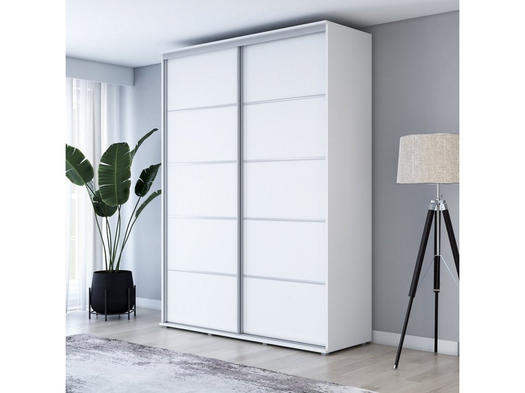 Wysoka Szafa Przesuwna BARI PLUS - 130x222x61 cm biała z Systemem Sevroll | Pojemna