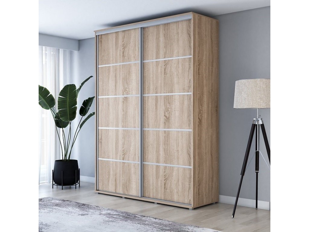 Wysoka Szafa Przesuwna BARI PLUS - 100x222x61 cm dąb sonoma z Systemem Sevroll | Pojemna