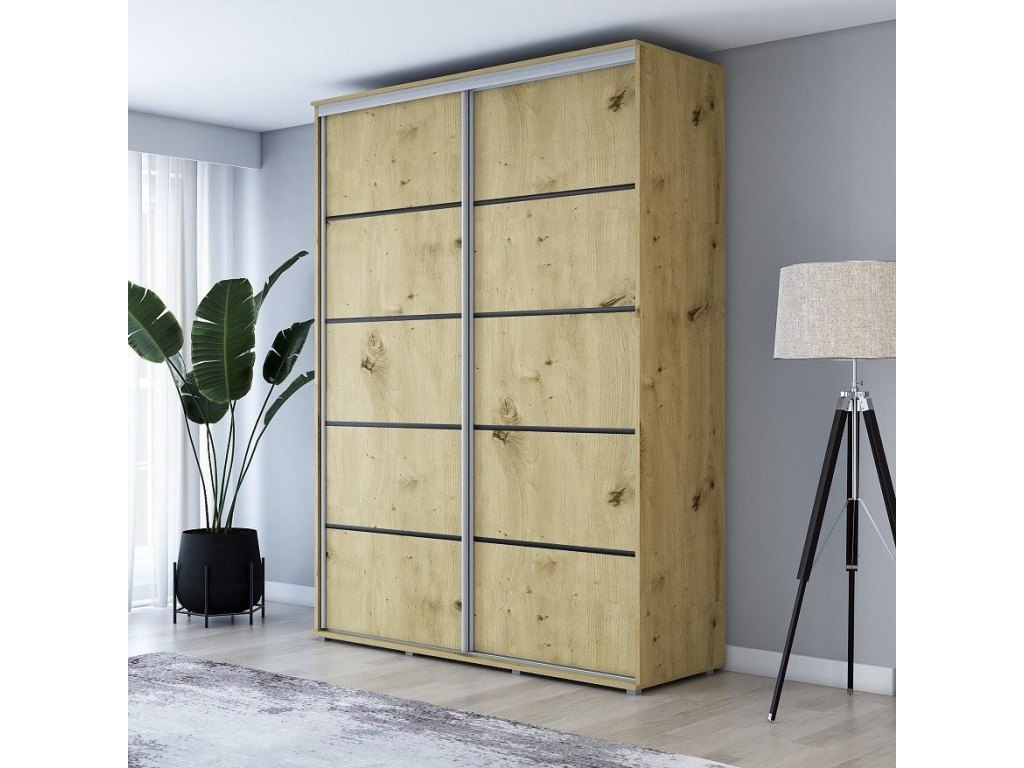 Wysoka Szafa Przesuwna BARI PLUS - 120x222x61 cm dąb artisan z Systemem Sevroll | Pojemna