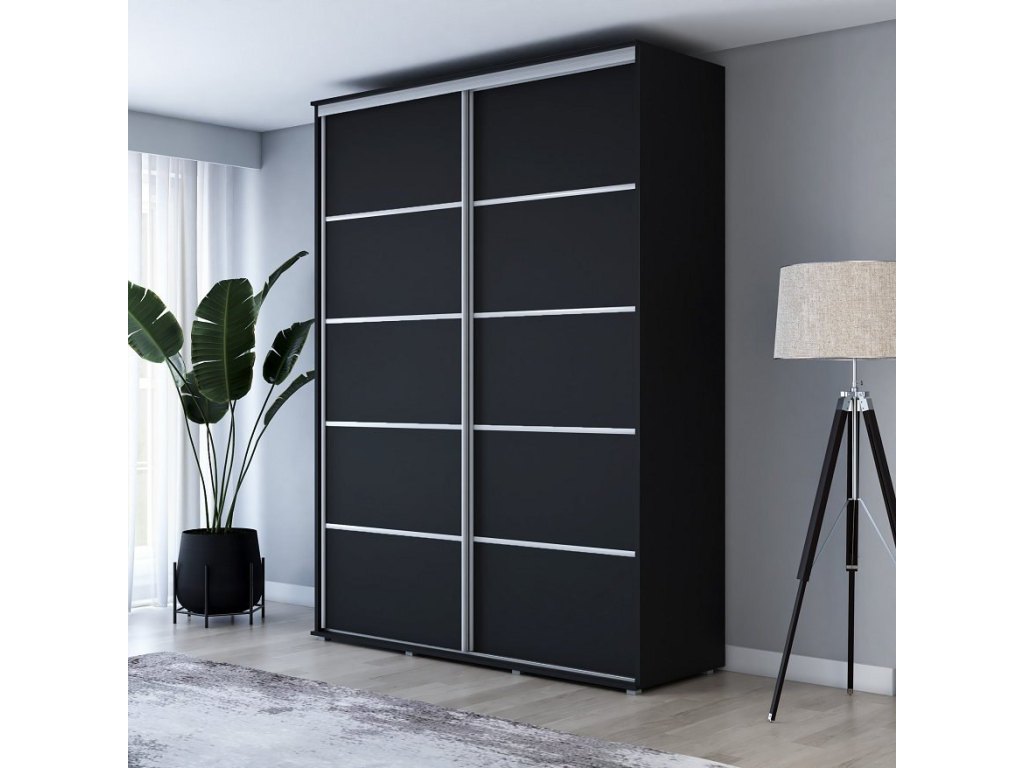 Wysoka Szafa Przesuwna BARI PLUS - 120x222x61 cm czarna z Systemem Sevroll | Pojemna