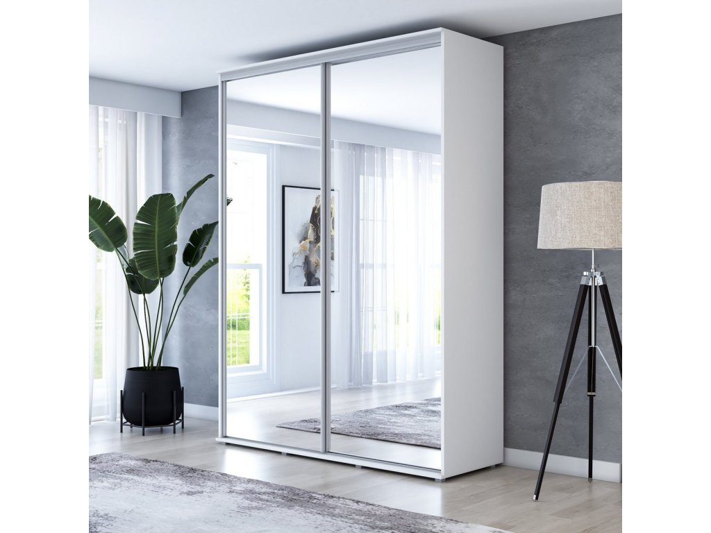 Wysoka Szafa Przesuwna BARI 2 - 110x220x61 cm biała z Systemem Sevroll | Pojemna