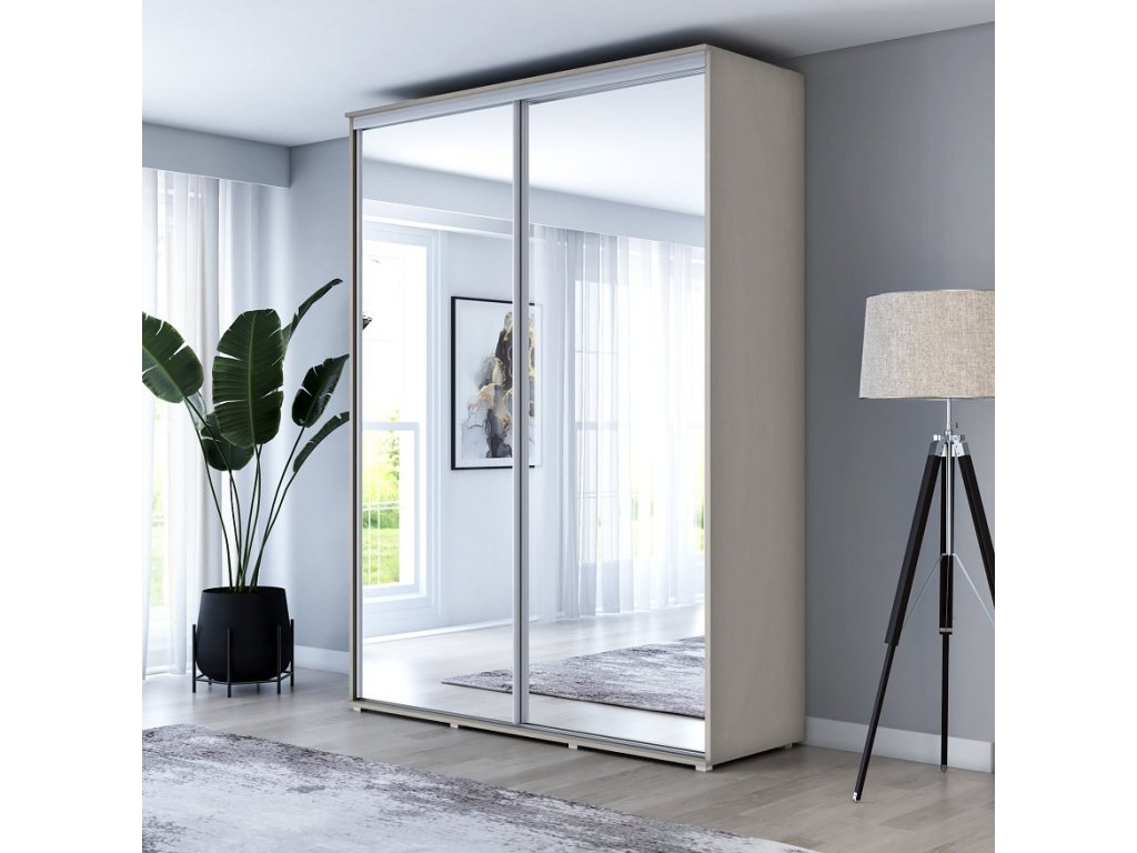 Wysoka Szafa Przesuwna BARI 2 - 150x220x61 cm kaszmir z Systemem Sevroll | Pojemna