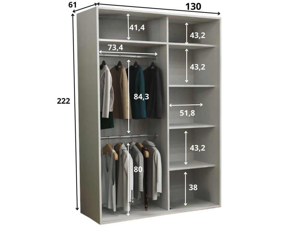 Wysoka Szafa Przesuwna BARI 2 - 130x220x61 cm dąb sonoma z Systemem Sevroll | Pojemna