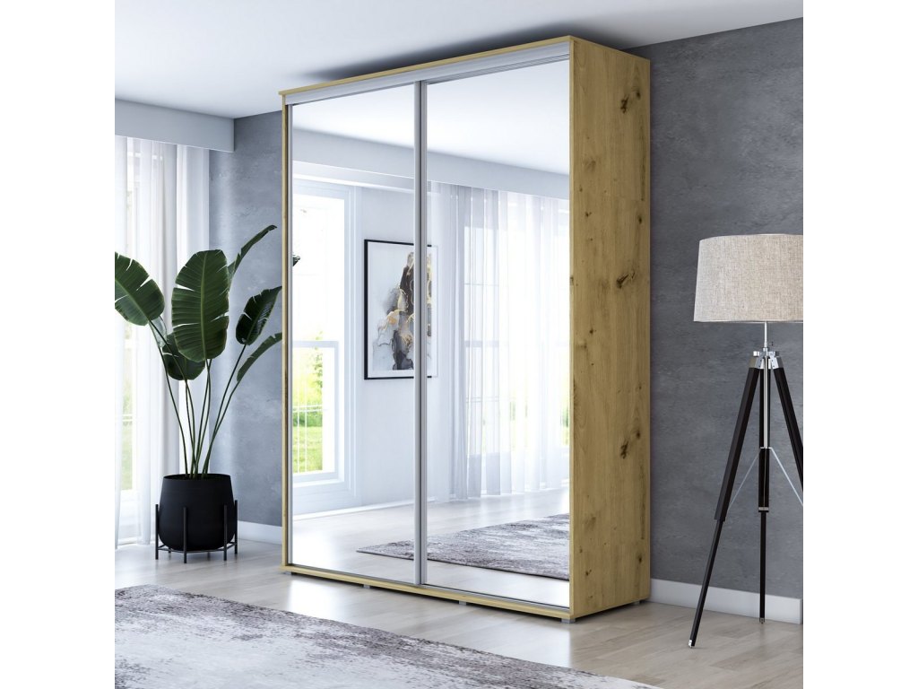 Wysoka Szafa Przesuwna BARI 2 - 100x220x61 cm dąb artisan z Systemem Sevroll | Pojemna