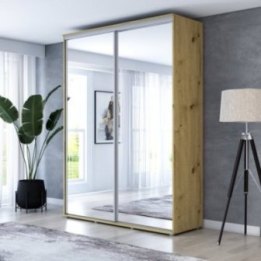 Wysoka Szafa Przesuwna BARI 2 - 140x220x61 cm dąb artisan z Systemem Sevroll | Pojemna