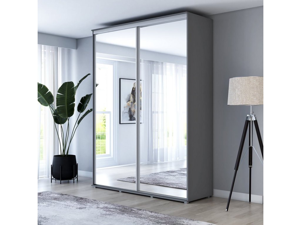 Wysoka Szafa Przesuwna BARI 2 - 100x220x61 cm antracyt z Systemem Sevroll | Pojemna