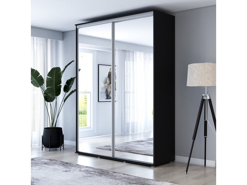 Wysoka Szafa Przesuwna BARI 2 - 160x220x61 cm czarna z Systemem Sevroll | Pojemna