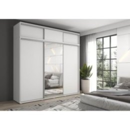 Zestaw z dużą szafą przesuwną i lustrem LAGO 1 - 260x247x61 cm biała z systemem Sevroll, pojemna, trzydrzwiowa