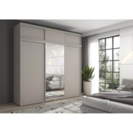 Zestaw z dużą szafą przesuwną i lustrem LAGO 1 - 240x247x61 cm kaszmir z systemem Sevroll, pojemna, trzydrzwiowa