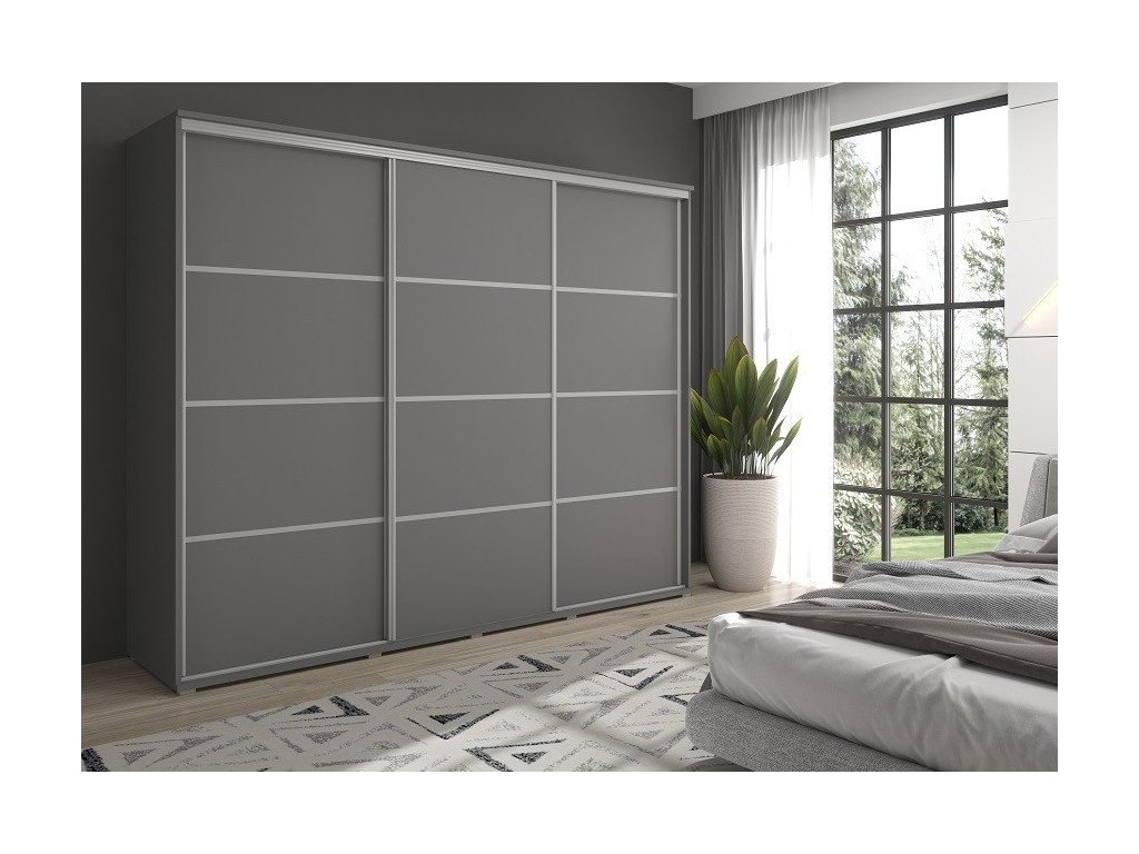 Duża szafa przesuwna LAGO - 230x202x61 cm biała z systemem Sevroll, pojemna, trzydrzwiowa szafa przesuwna