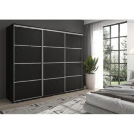Duża szafa przesuwna LAGO - 270x202x61 cm biała z systemem Sevroll, pojemna, trzydrzwiowa szafa przesuwna