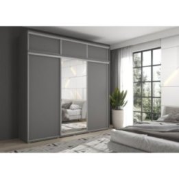 Zestaw z dużą szafą przesuwną i lustrem LAGO 1 - 210x247x61 cm antracyt z systemem Sevroll, pojemna, trzydrzwiowa