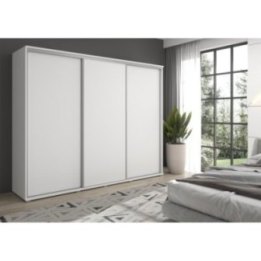 Duża szafa przesuwna MONTI SLIM - 210x202x45 cm biała z systemem Sevroll, pojemna, trzydrzwiowa szafa przesuwna