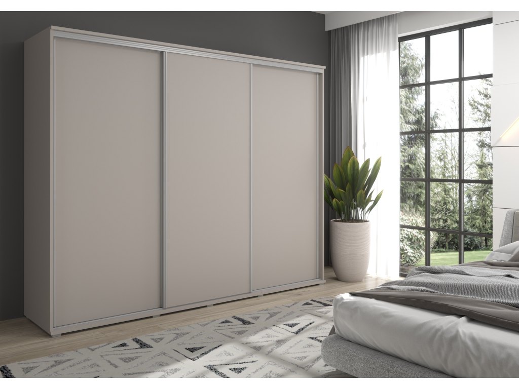 Duża szafa przesuwna MONTI SLIM - 210x202x45 cm biała z systemem Sevroll, pojemna, trzydrzwiowa szafa przesuwna