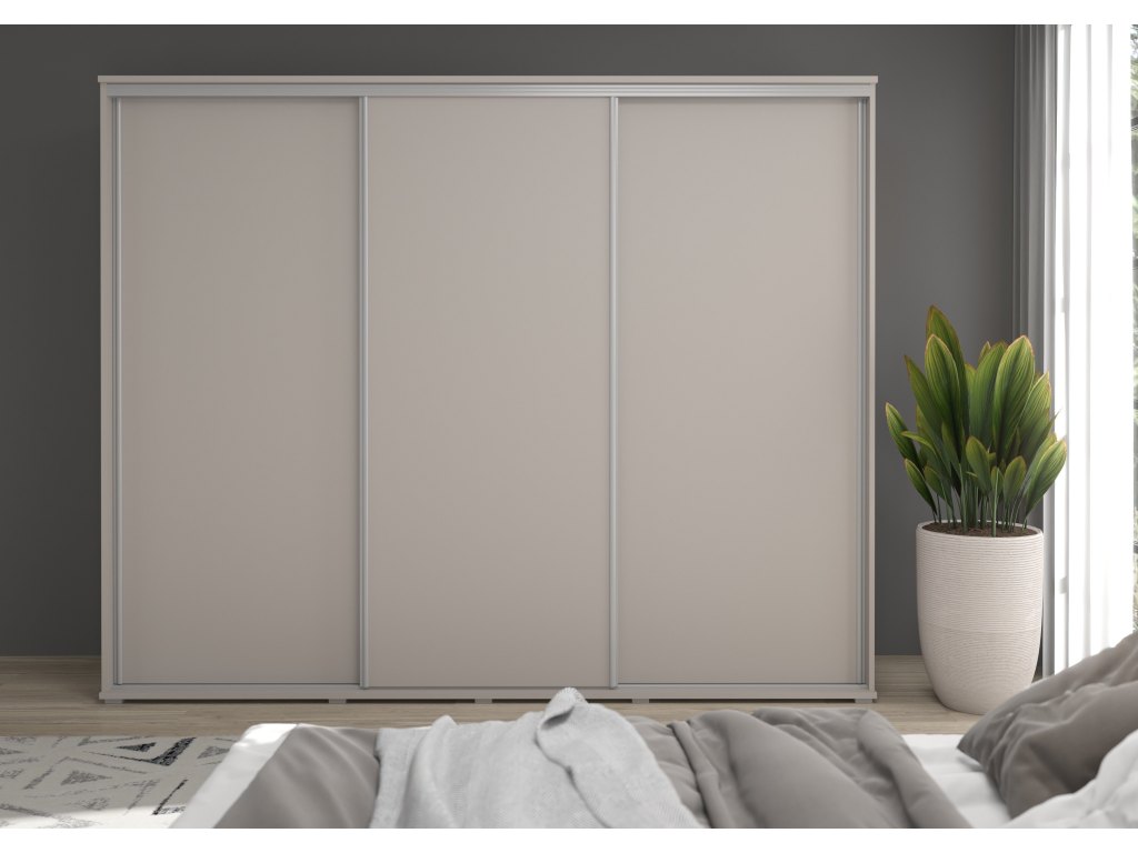 Duża szafa przesuwna MONTI SLIM - 210x202x45 cm biała z systemem Sevroll, pojemna, trzydrzwiowa szafa przesuwna