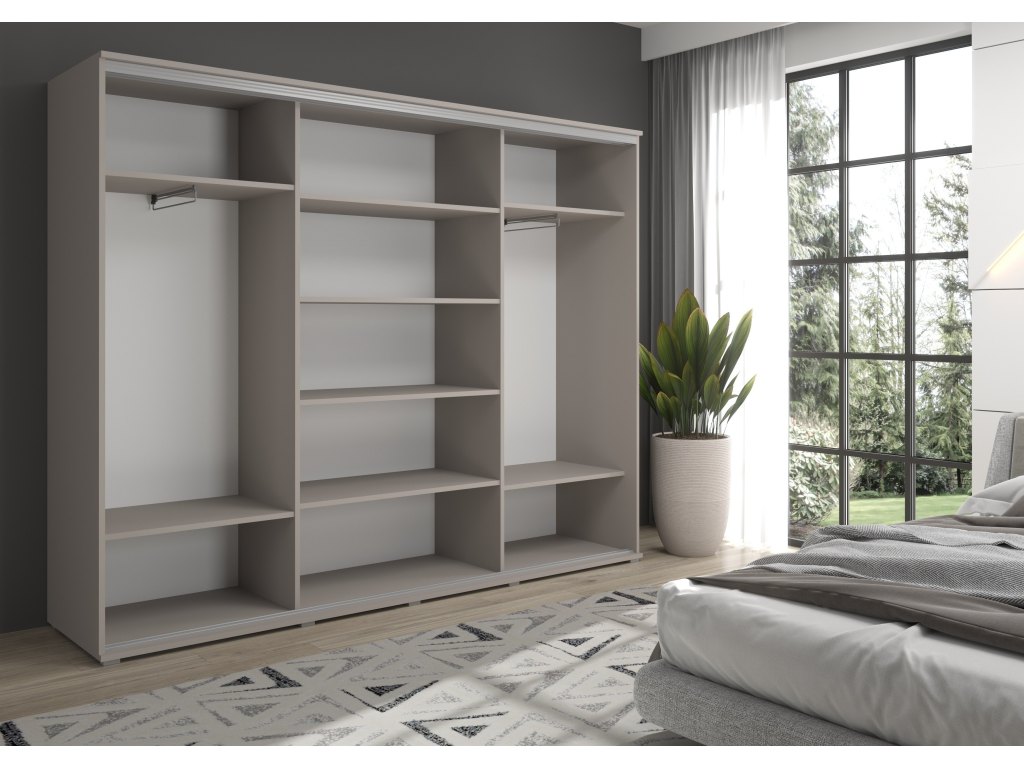 Duża szafa przesuwna MONTI SLIM - 210x202x45 cm biała z systemem Sevroll, pojemna, trzydrzwiowa szafa przesuwna