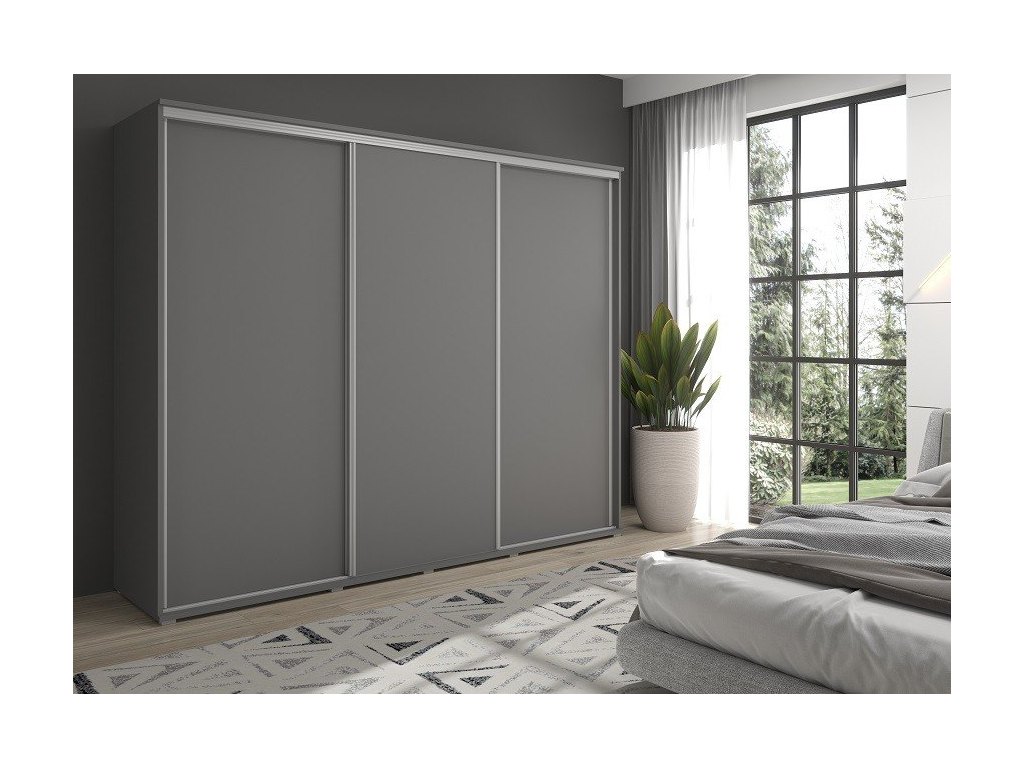 Duża szafa przesuwna MONTI - 210x202x45 cm biała z systemem Sevroll, pojemna, trzydrzwiowa szafa przesuwna