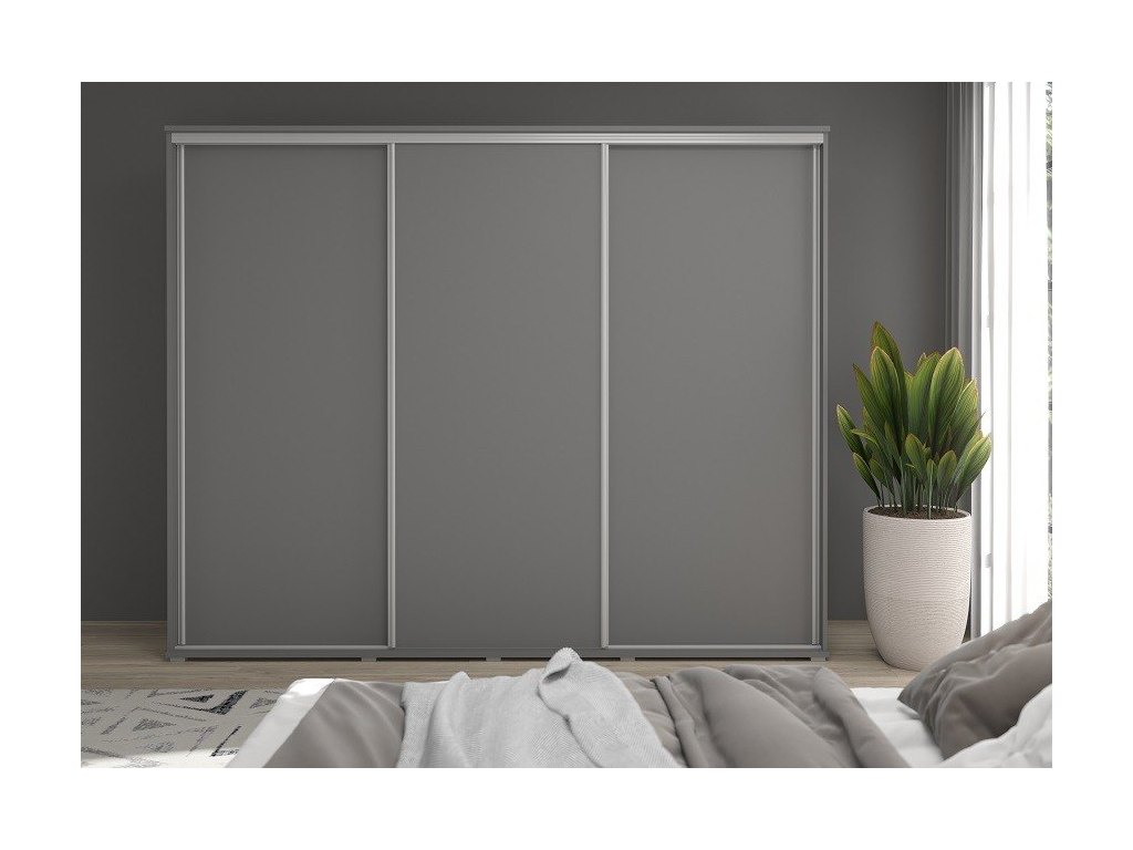 Duża szafa przesuwna MONTI - 210x202x45 cm biała z systemem Sevroll, pojemna, trzydrzwiowa szafa przesuwna