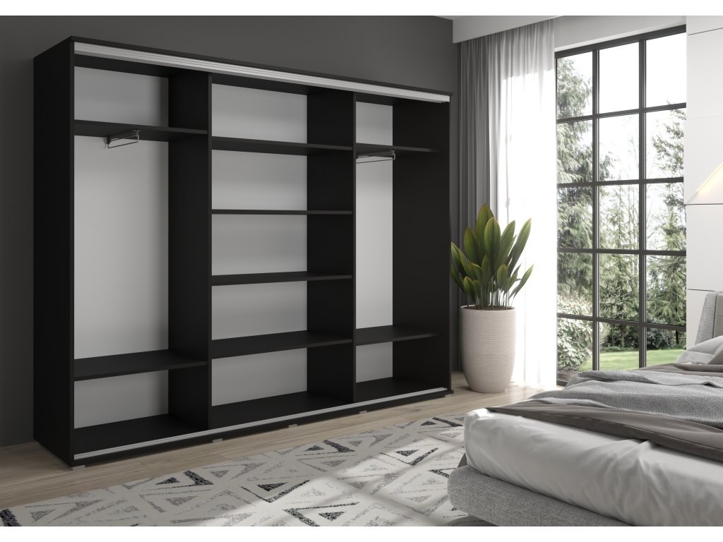 Duża szafa przesuwna MONTI - 210x202x45 cm biała z systemem Sevroll, pojemna, trzydrzwiowa szafa przesuwna