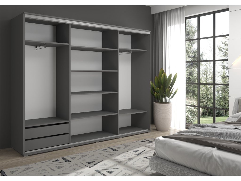 Duża szafa przesuwna MONTI - 210x202x45 cm biała z systemem Sevroll, pojemna, trzydrzwiowa szafa przesuwna