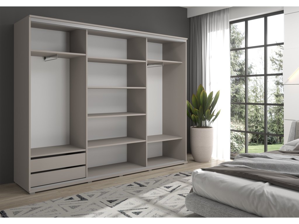 Duża szafa przesuwna MONTI SLIM- 210x202x45 cm biała z systemem Sevroll, pojemna, trzydrzwiowa szafa przesuwna