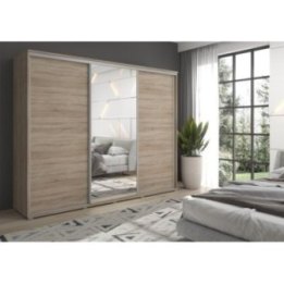 Duża szafa przesuwna MONTI SLIM- 210x202x45 cm biała z systemem Sevroll, pojemna, trzydrzwiowa szafa przesuwna