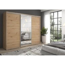 Duża szafa przesuwna MONTI - 210x202x45 cm biała z systemem Sevroll, pojemna, trzydrzwiowa szafa przesuwna