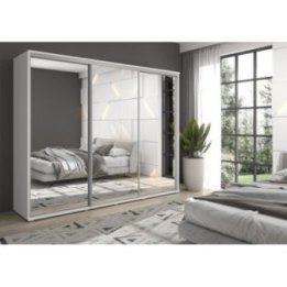 Duża szafa przesuwna MONTI SLIM- 210x202x45 cm biała z systemem Sevroll, pojemna, trzydrzwiowa szafa przesuwna