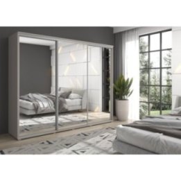 Duża szafa przesuwna MONTI SLIM - 210x202x45 cm biała z systemem Sevroll, pojemna, trzydrzwiowa szafa przesuwna