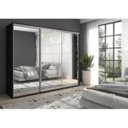 Duża szafa przesuwna MONTI SLIM - 210x202x45 cm biała z systemem Sevroll, pojemna, trzydrzwiowa szafa przesuwna