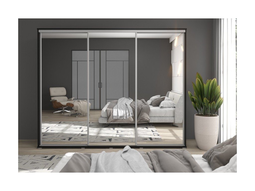 Duża szafa przesuwna MONTI SLIM - 210x202x45 cm biała z systemem Sevroll, pojemna, trzydrzwiowa szafa przesuwna