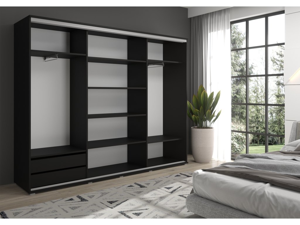 Duża szafa przesuwna MONTI SLIM - 210x202x45 cm biała z systemem Sevroll, pojemna, trzydrzwiowa szafa przesuwna
