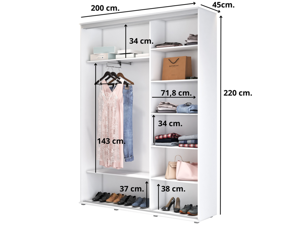 Szafa przesuwna BARI SLIM z systemem Sevroll, pojemna, wąska, szafa przesuwna