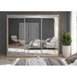 Duża szafa przesuwna MONTI SLIM - 210x202x45 cm biała z systemem Sevroll, pojemna, trzydrzwiowa szafa przesuwna