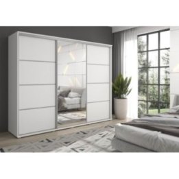 Duża szafa przesuwna MONTI SLIM - 210x202x45 cm biała z systemem Sevroll, pojemna, trzydrzwiowa szafa przesuwna
