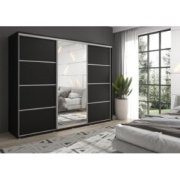 Duża szafa przesuwna MONTI SLIM - 210x202x45 cm biała z systemem Sevroll, pojemna, trzydrzwiowa szafa przesuwna
