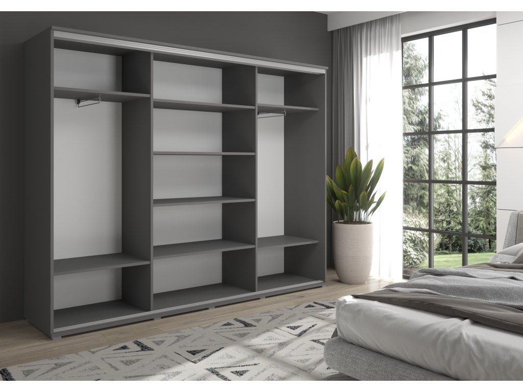 Duża szafa przesuwna MONTI SLIM - 210x202x45 cm biała z systemem Sevroll, pojemna, trzydrzwiowa szafa przesuwna