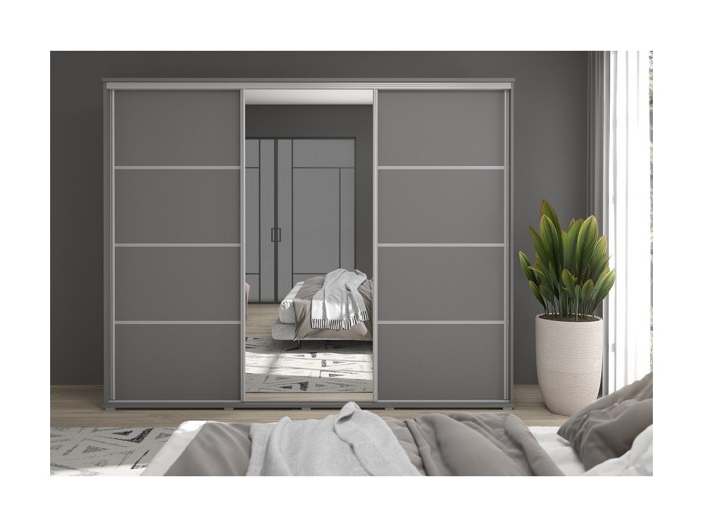 Duża szafa przesuwna MONTI SLIM - 210x202x45 cm biała z systemem Sevroll, pojemna, trzydrzwiowa szafa przesuwna
