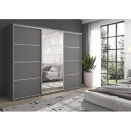 Duża szafa przesuwna MONTI SLIM - 210x202x45 cm biała z systemem Sevroll, pojemna, trzydrzwiowa szafa przesuwna