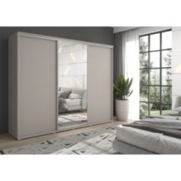 Duża szafa przesuwna MONTI SLIM - 210x202x45 cm biała z systemem Sevroll, pojemna, trzydrzwiowa szafa przesuwna