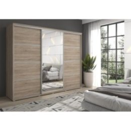 Duża szafa przesuwna MONTI SLIM - 210x202x45 cm biała z systemem Sevroll, pojemna, trzydrzwiowa szafa przesuwna