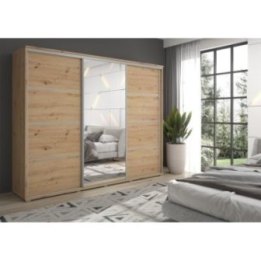 Duża szafa przesuwna MONTI SLIM - 210x202x45 cm biała z systemem Sevroll, pojemna, trzydrzwiowa szafa przesuwna