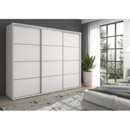Duża szafa przesuwna MONTI SLIM - 210x202x45 cm biała z systemem Sevroll, pojemna, trzydrzwiowa szafa przesuwna