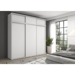 Zestaw z dużą szafą przesuwną i lustrem LAGO 1 - 270x247x61 cm biała z systemem Sevroll, pojemna, trzydrzwiowa