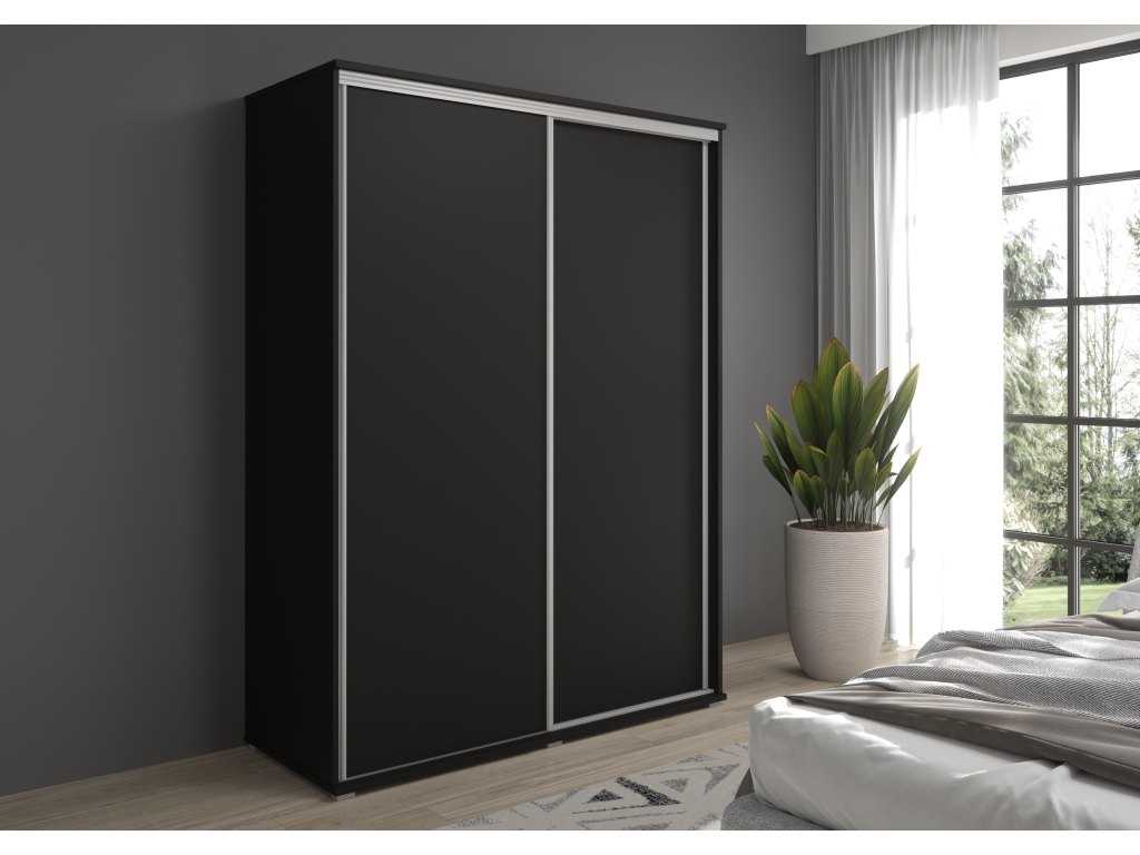 Szafa z drzwiami przesuwnym GAJA 110x202x61 - czarna, nowoczesna i praktyczna