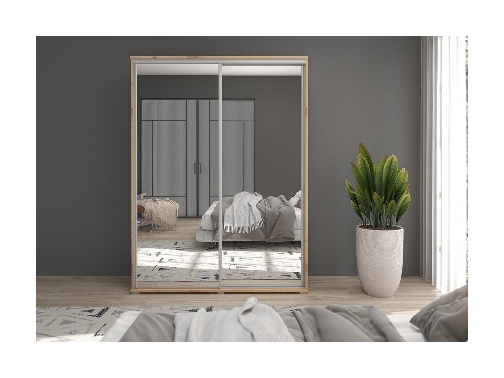 Szafa przesuwna z lustrem GAJA 2 100x202x61 - dąb artisan, nowoczesna i praktyczna