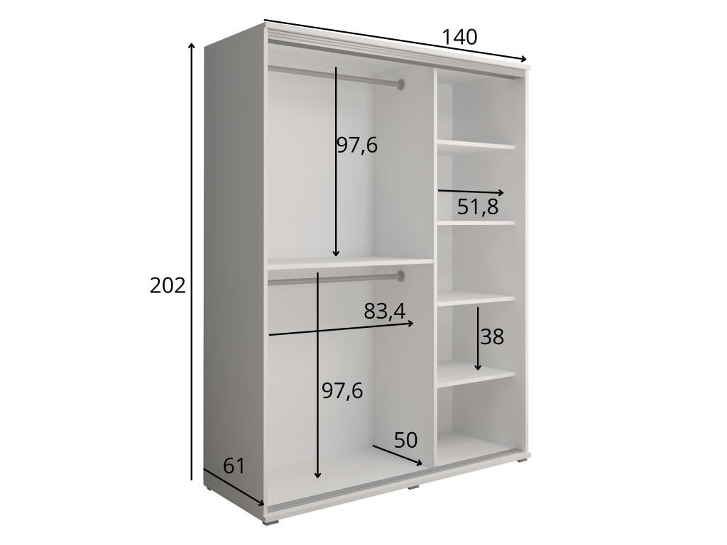 Szafa z drzwiami przesuwnym GAJA 4 140x202x61 - antracyt, nowoczesna i praktyczna