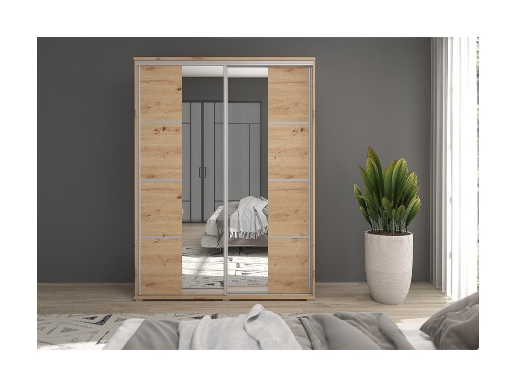 Szafa przesuwna z lustrem GAJA 6 180x202x61 - dąb artisan, nowoczesna i praktyczna
