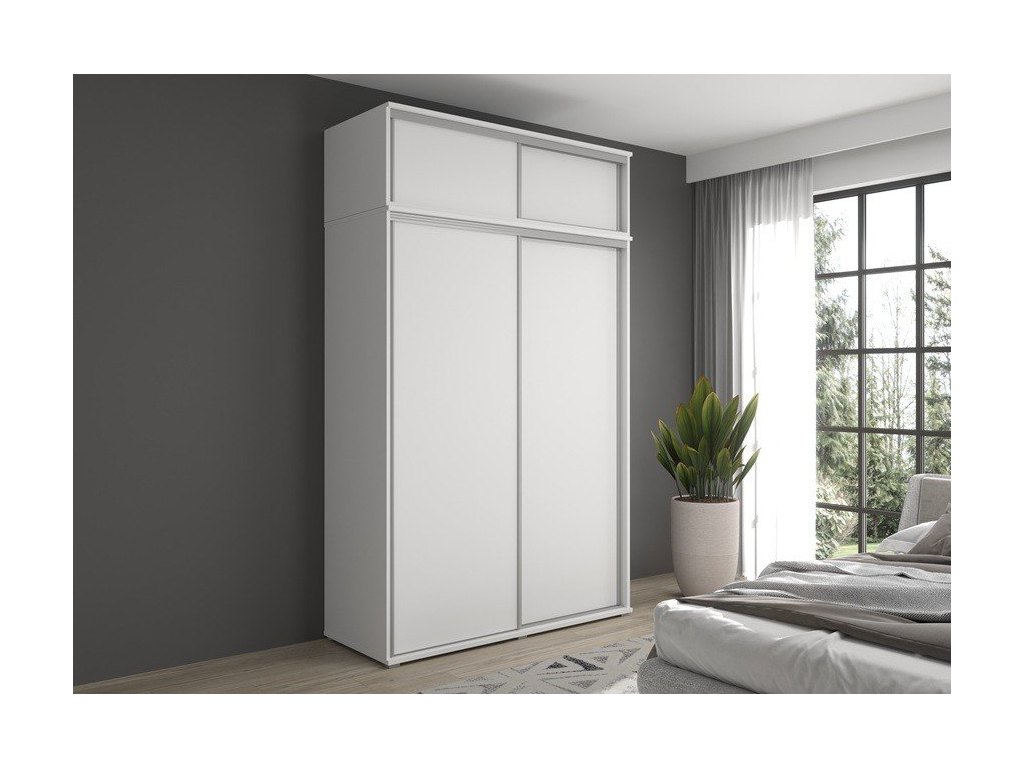 Zestaw GAJA szafa z drzwiami przesuwnym, nadstawką i szufladami 140x247x61 - biała, nowoczesna i praktyczna
